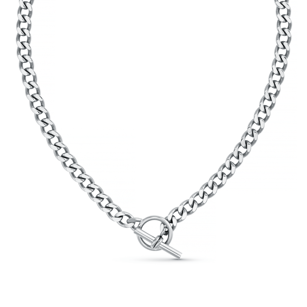 Necklaces LUXE Flat Curb T-Bar Necklace - Silver Orelia Jewellery
