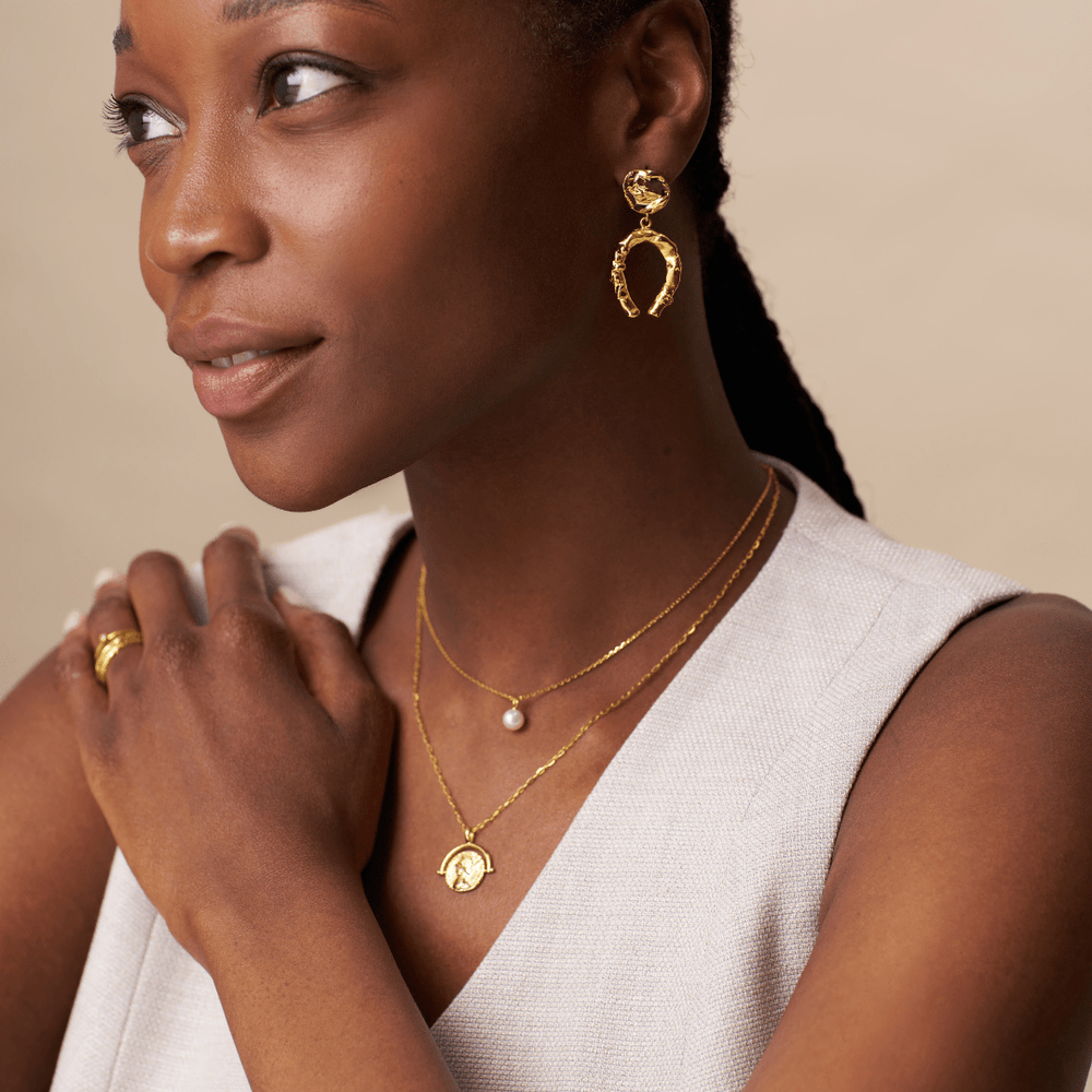 Necklaces Pearl & Medallion 2-Row Necklace Orelia Jewellery