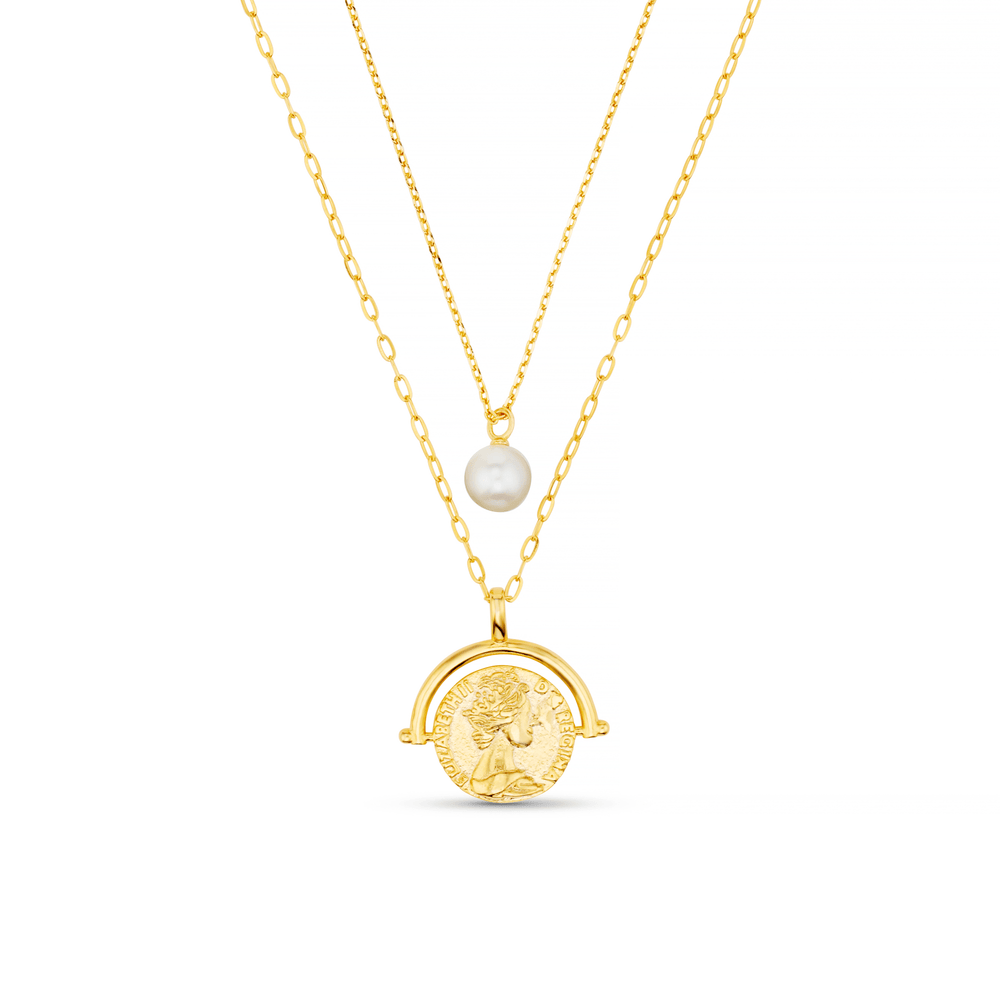 Necklaces Pearl & Medallion 2-Row Necklace Orelia Jewellery