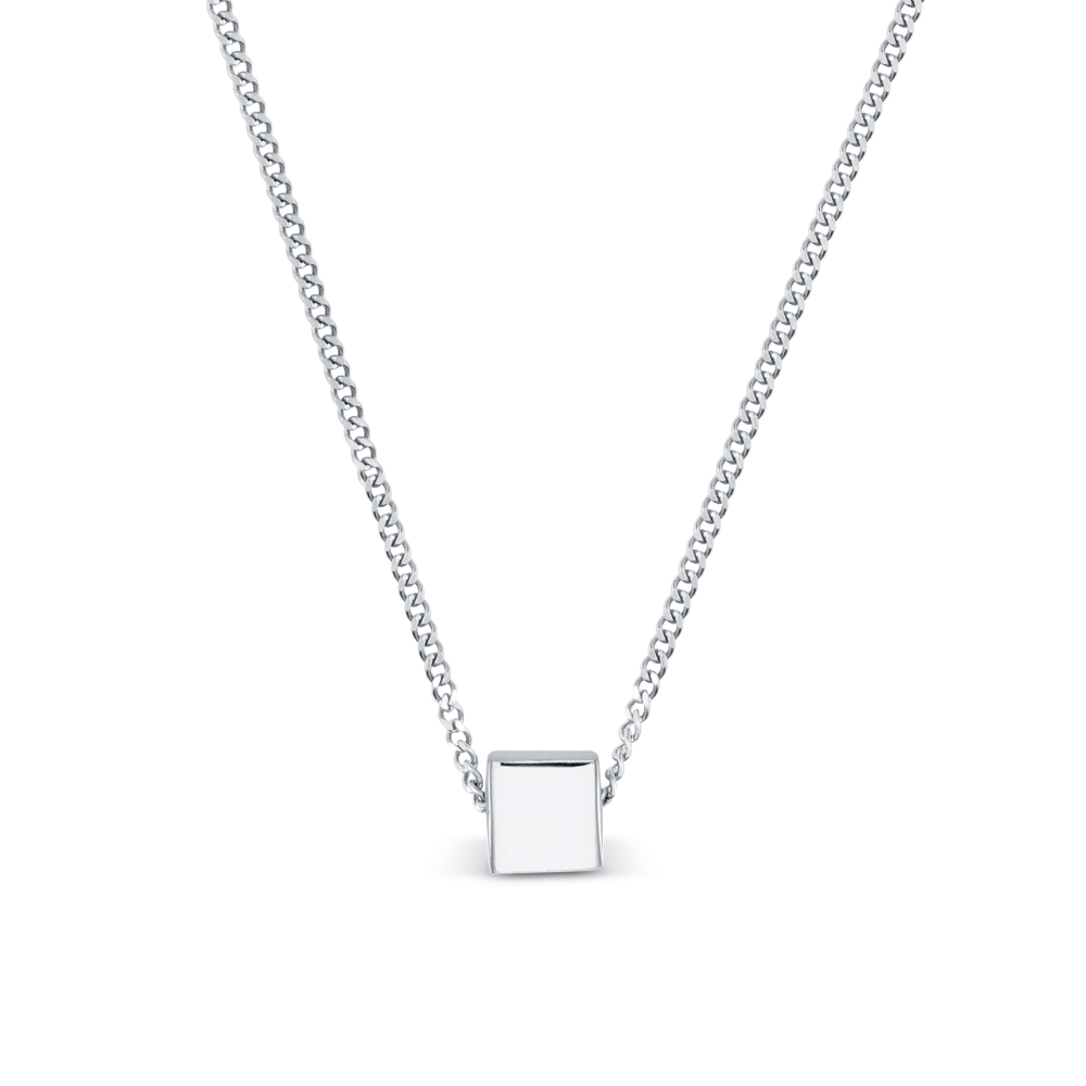 Necklaces Solid Cube Threadthru Necklace - Silver Orelia Jewellery