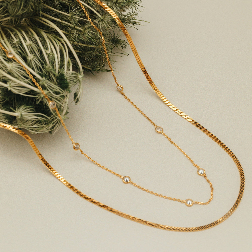 Necklaces Stationed Crystal & Snake 2-Row Necklace Orelia Jewellery