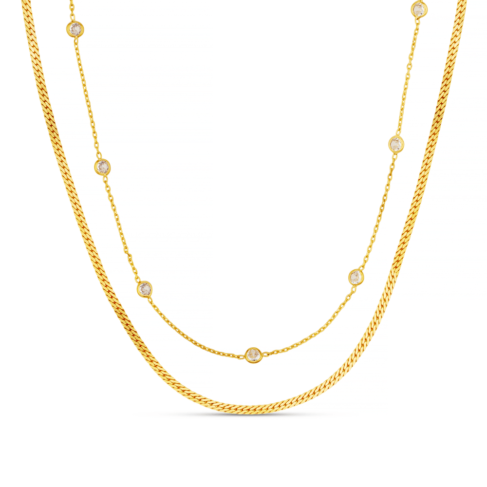 Necklaces Stationed Crystal & Snake 2-Row Necklace Orelia Jewellery