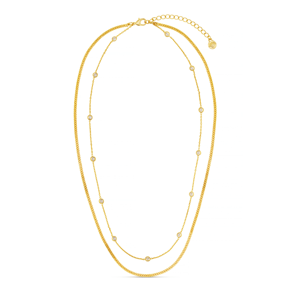 Necklaces Stationed Crystal & Snake 2-Row Necklace Orelia Jewellery
