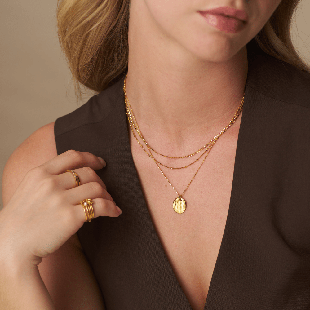 Neckwear Polished Molten Coin 3-Row Necklace Orelia Jewellery