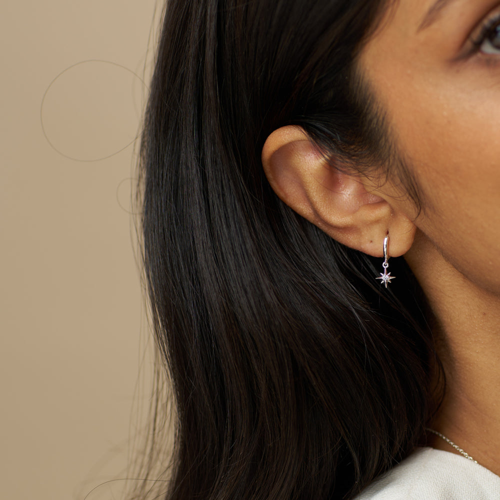 Pre Boxed Jewellery ONE Crystal Starburst Micro Hoop Earrings Gift Box Silver Orelia Jewellery