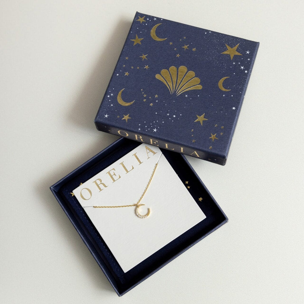 Pre Boxed Jewellery ONE Pavé Moon Charm Necklace With Gift Box Orelia Jewellery