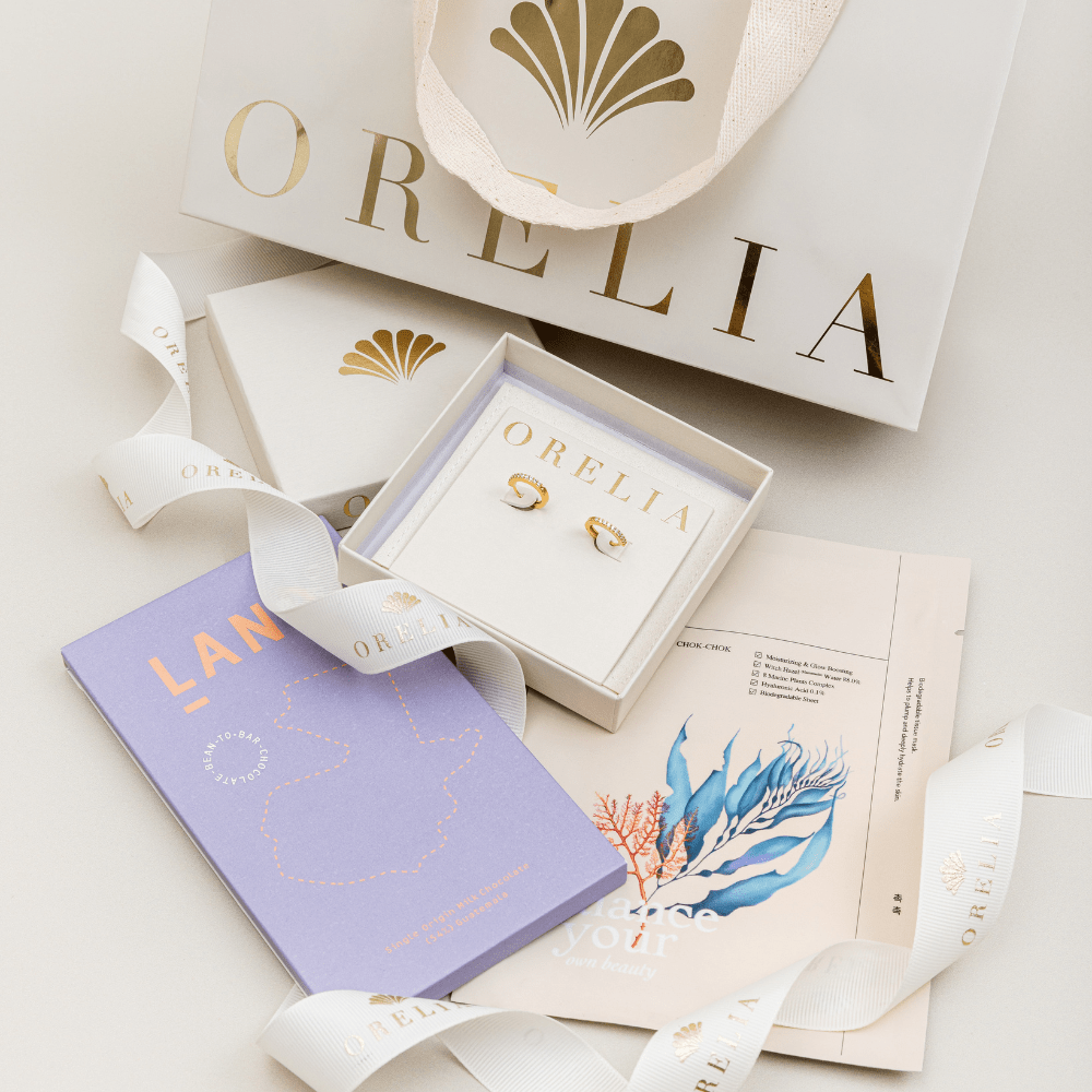 Pre-Curated Gift Boxes Pave Hoop, Chocolate & Face Mask Gift Set Orelia Jewellery