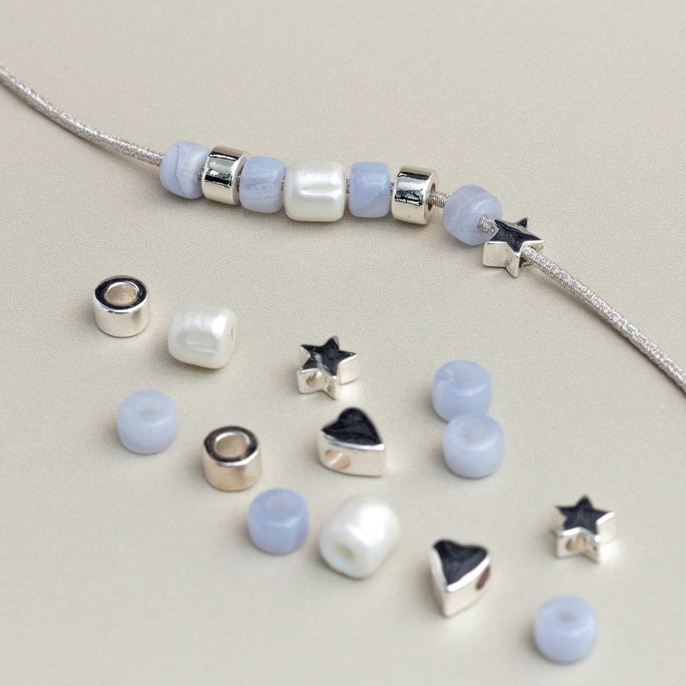 Pre Curated Sets ONE Create Your Own - Silver & Blue Beaded Bracelet Orelia Jewellery