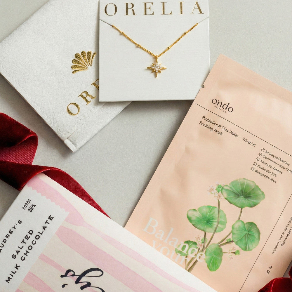 Pre Curated Sets ONE Pavé Starburst Necklace Chocolate & Face Mask Gift Set Orelia Jewellery
