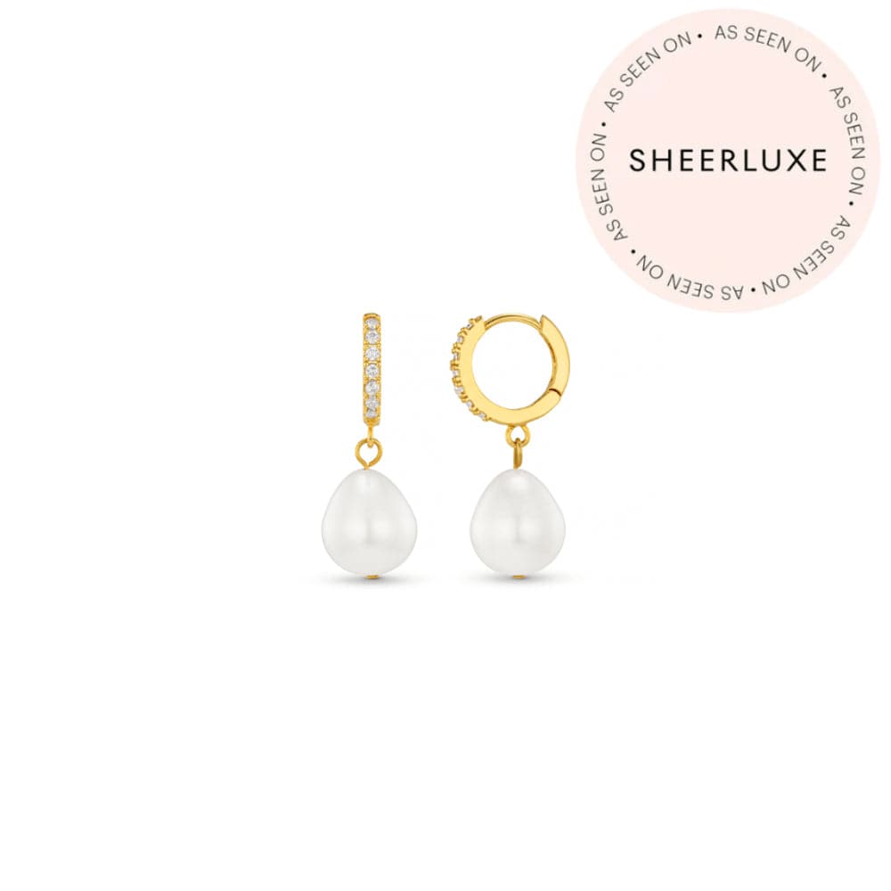 Pre Curated Sets ONE Pearl Drop Pavé Huggie Hoop Earrings & Candle Gift Box Orelia Jewellery