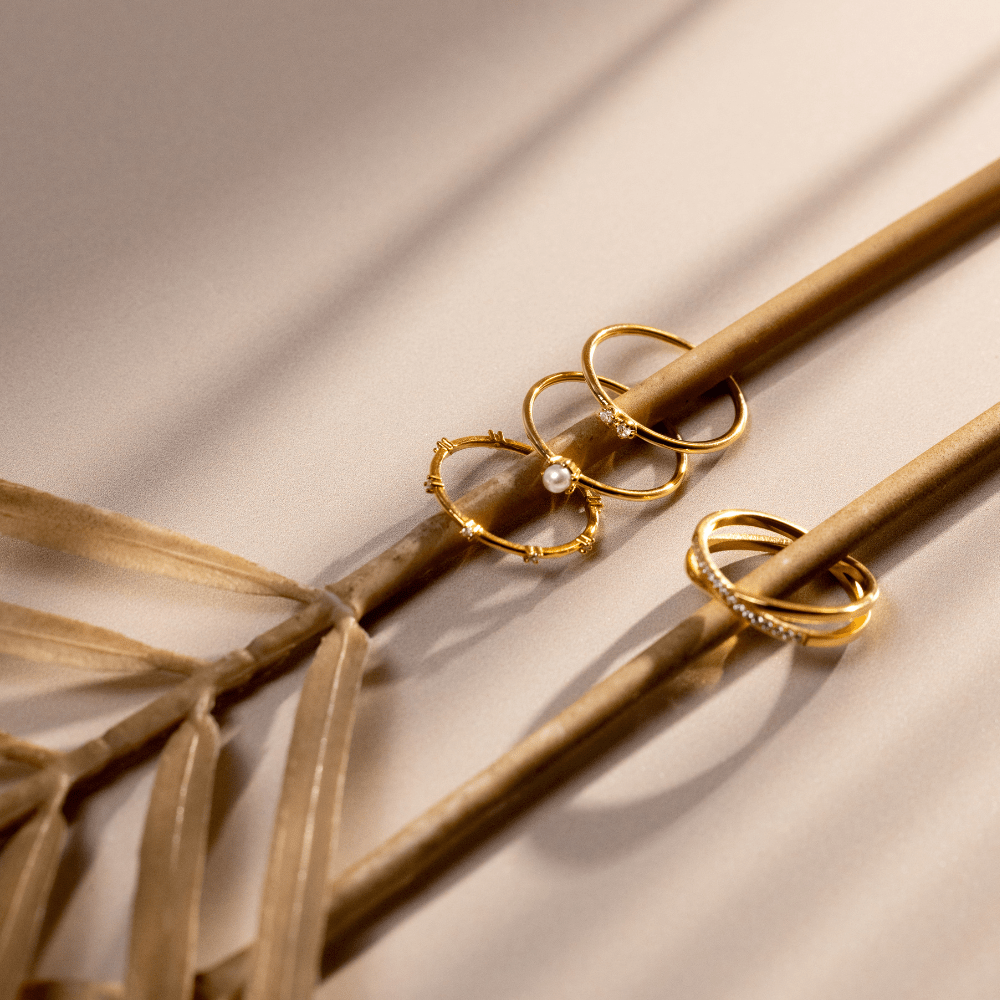 Ring Pack Fine Crystal & Pearl Ring Stacking Set Still Life