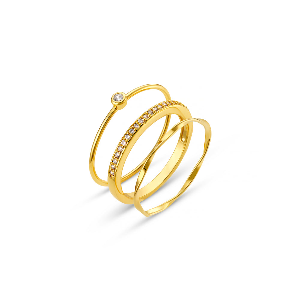 Ring Pack M/L Fine Crystal & Wave Ring Stacking Set Orelia Jewellery