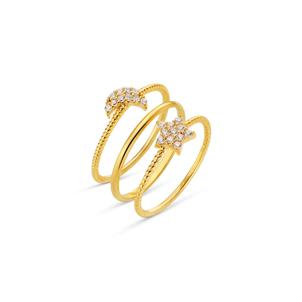 Ring Pack M/L Pavé Star & Moon Stacking Ring Set Orelia Jewellery
