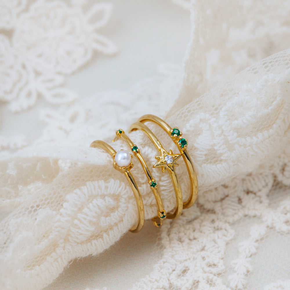 Ring Pack M/L Starburst & Pearl Stacking Ring Set Orelia Jewellery