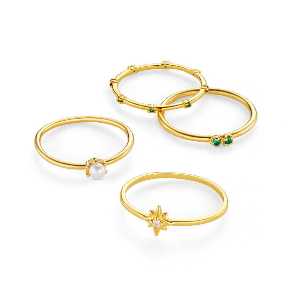 Ring Pack M/L Starburst & Pearl Stacking Ring Set Orelia Jewellery
