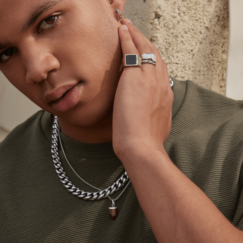 Rings Black Onyx Signet Ring - Silver Orelia Jewellery