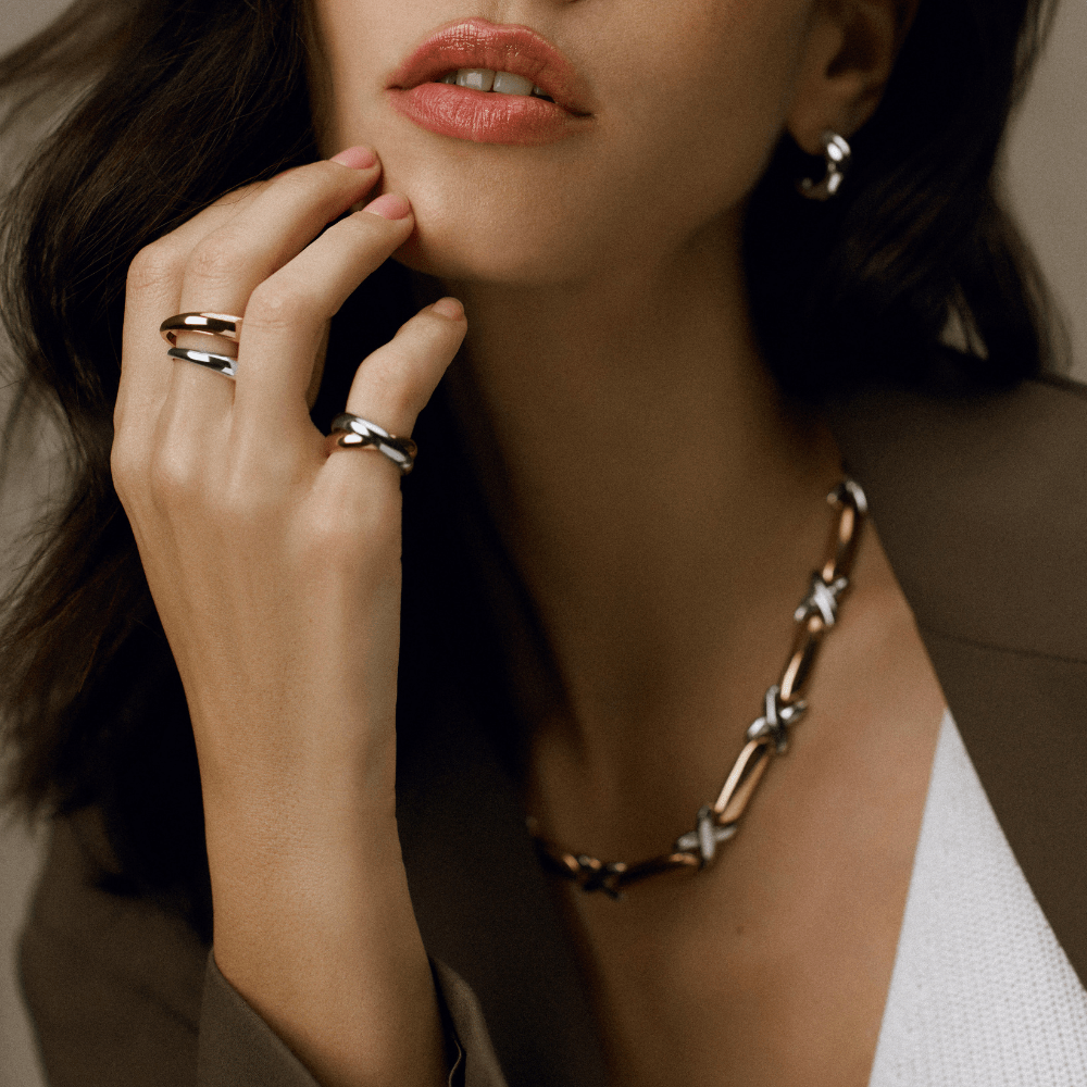 Rings LUXE Mixed Plate Interlocking Ring Orelia Jewellery