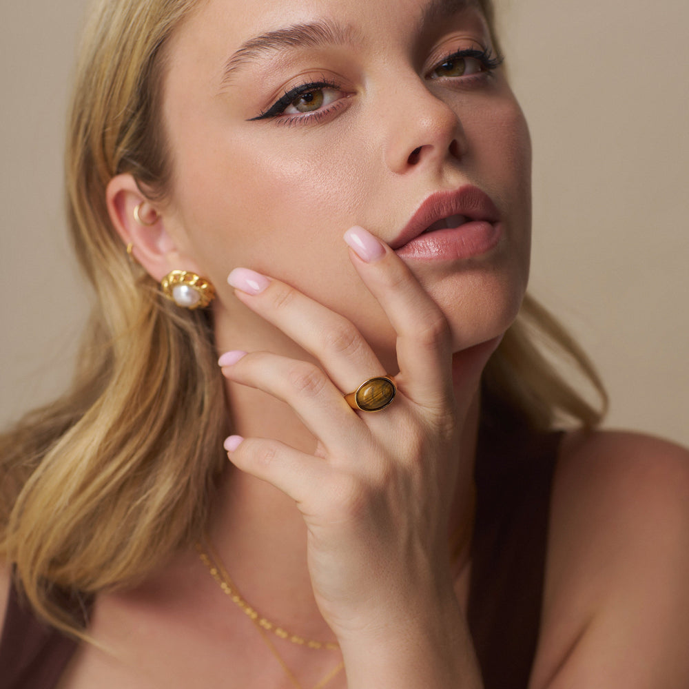 Rings Semi Precious Tigers Eye Statement Ring Orelia Jewellery