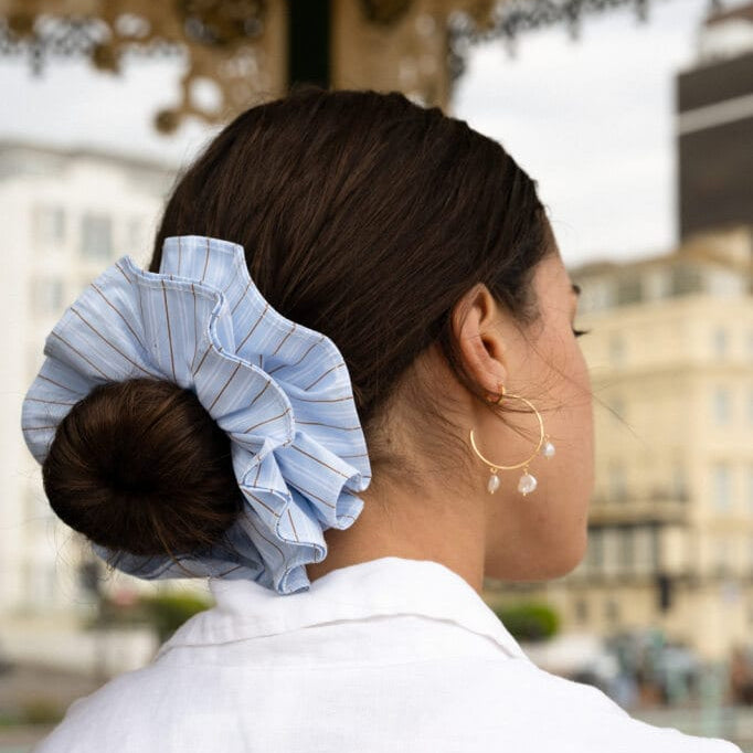 Scrunchie Default Oversized Pale Blue Stripe Scrunchie Orelia Jewellery