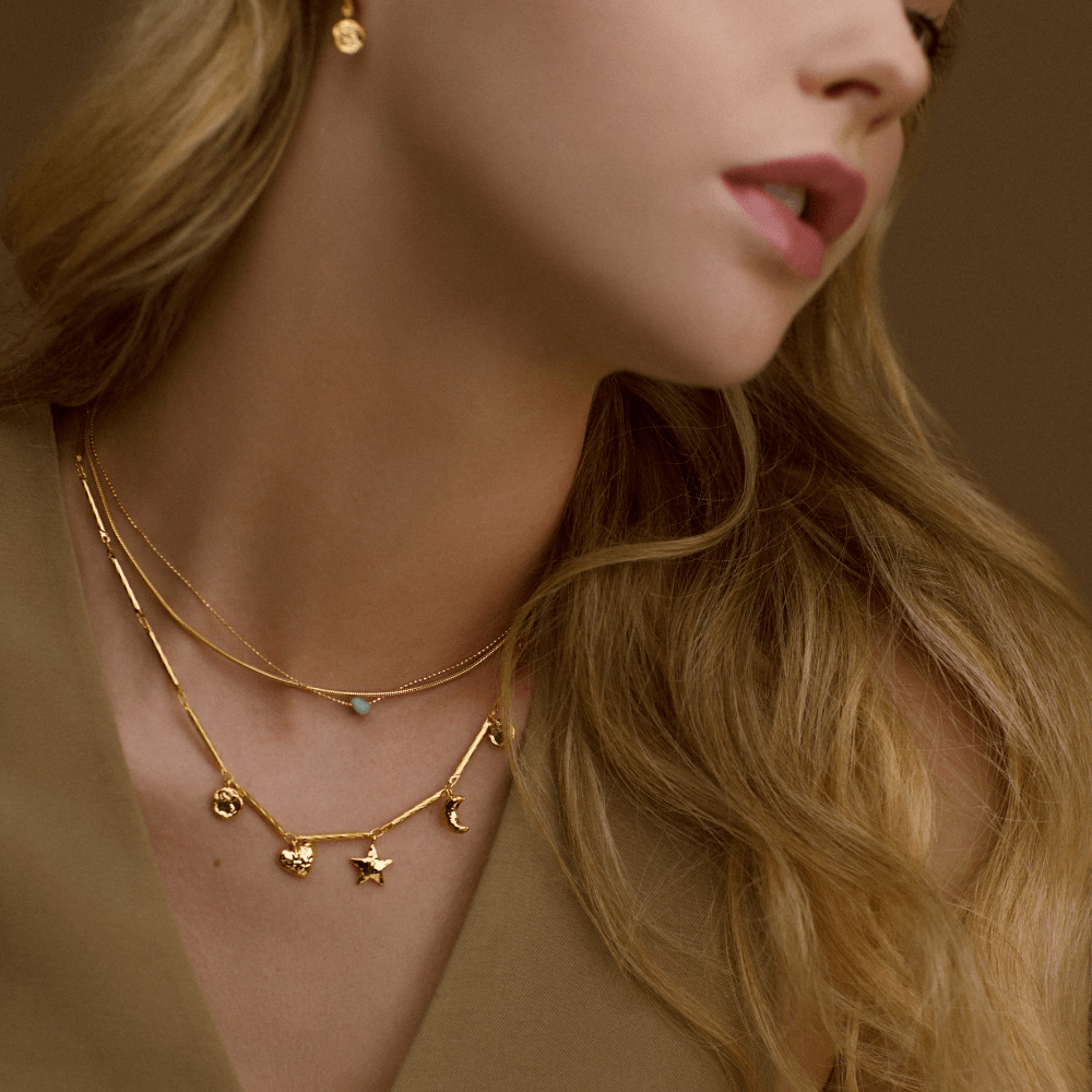 Short Necklace Bar Link & Molten Charm Necklace Orelia Jewellery