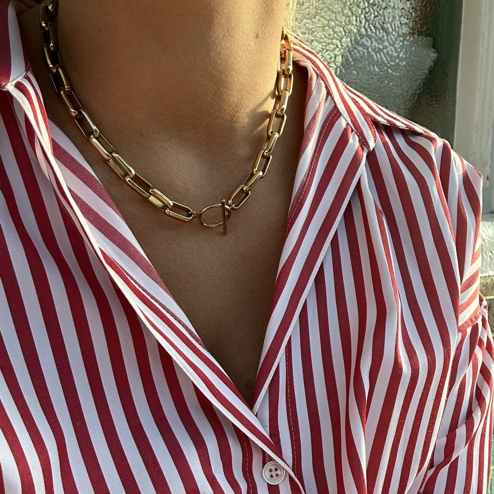 Short Necklace Default LUXE Rectangle Link T-Bar Necklace - Gold Orelia Jewellery