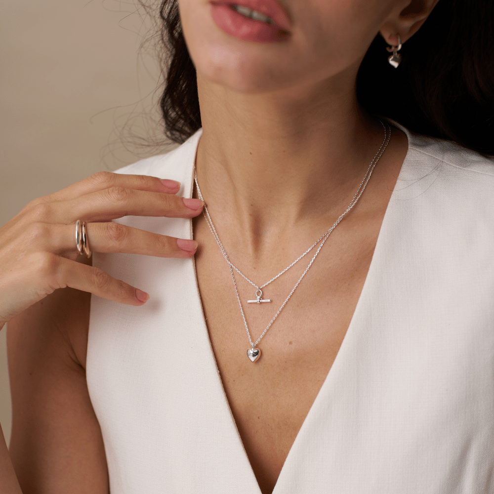 Short Necklace Domed Heart Charm Short Necklace - Silver Orelia Jewellery