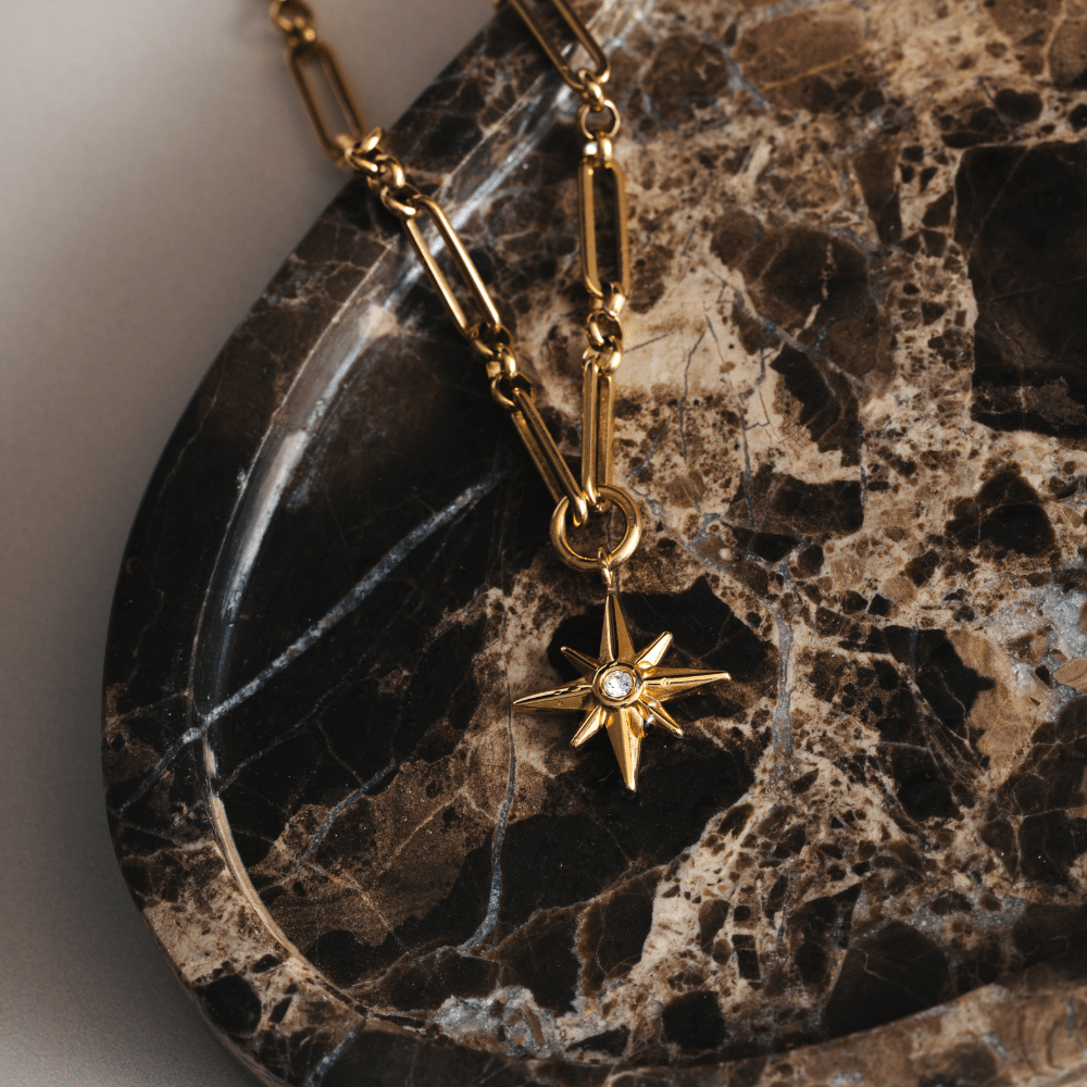 Short Necklace LUXE Linear Link & Crystal Starburst Necklace Orelia Jewellery