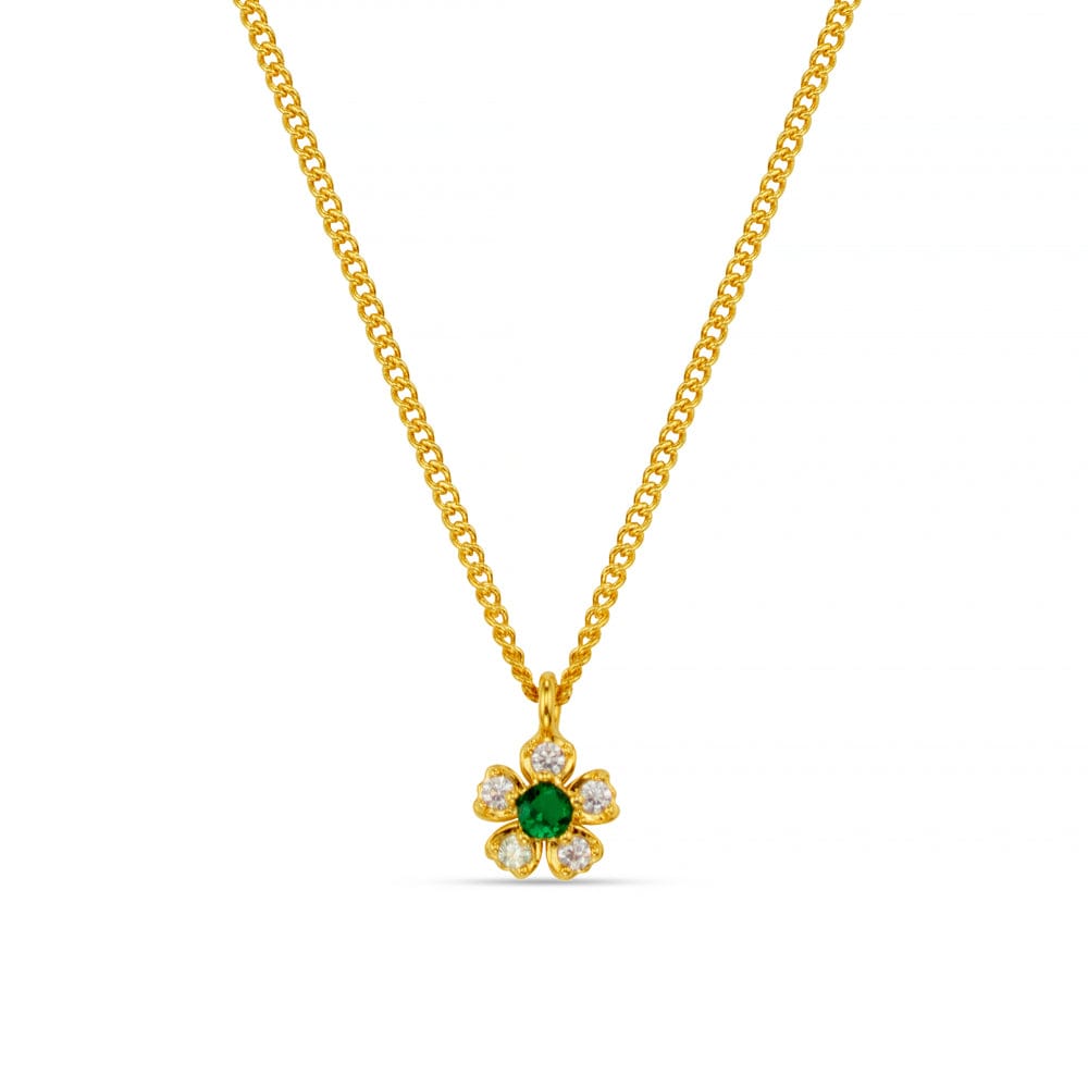 Short Necklace ONE Crystal & Emerald Flower Charm Necklace Orelia Jewellery