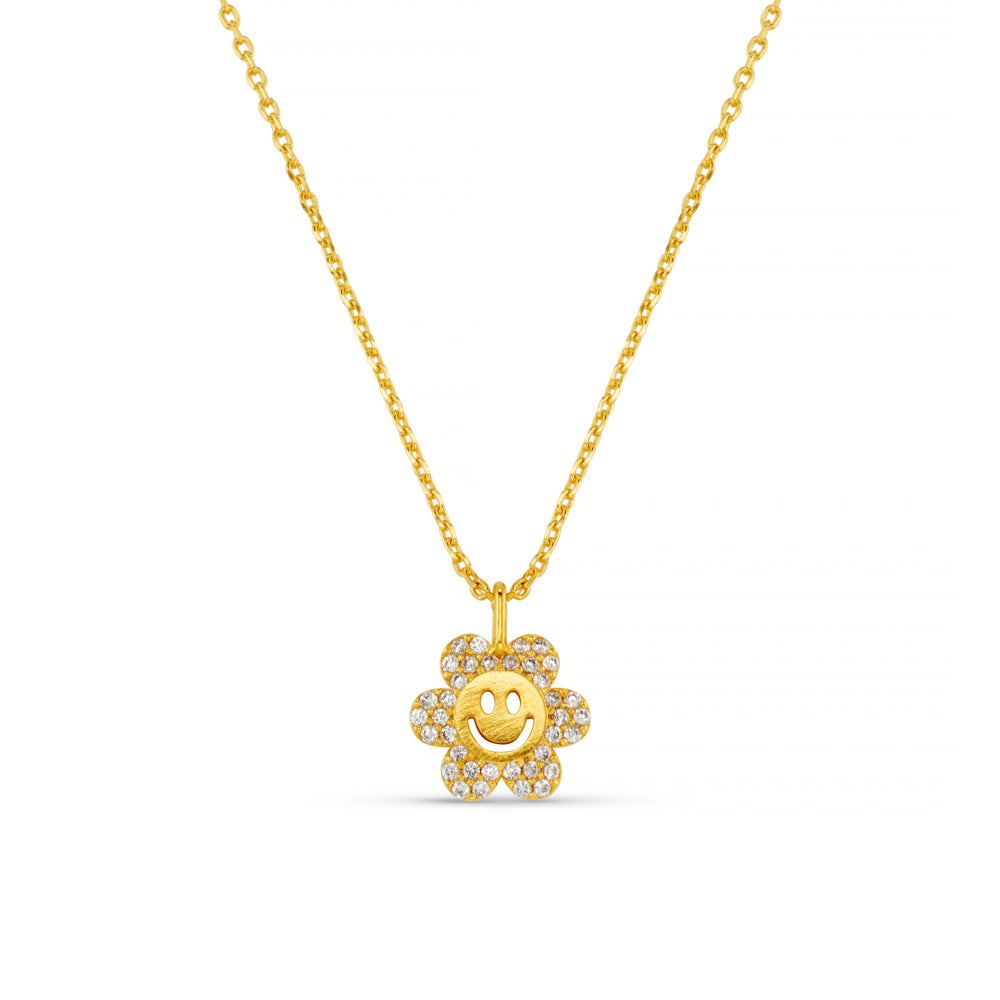 Short Necklace ONE Pavé Flower Happy Face Charm Necklace Orelia Jewellery