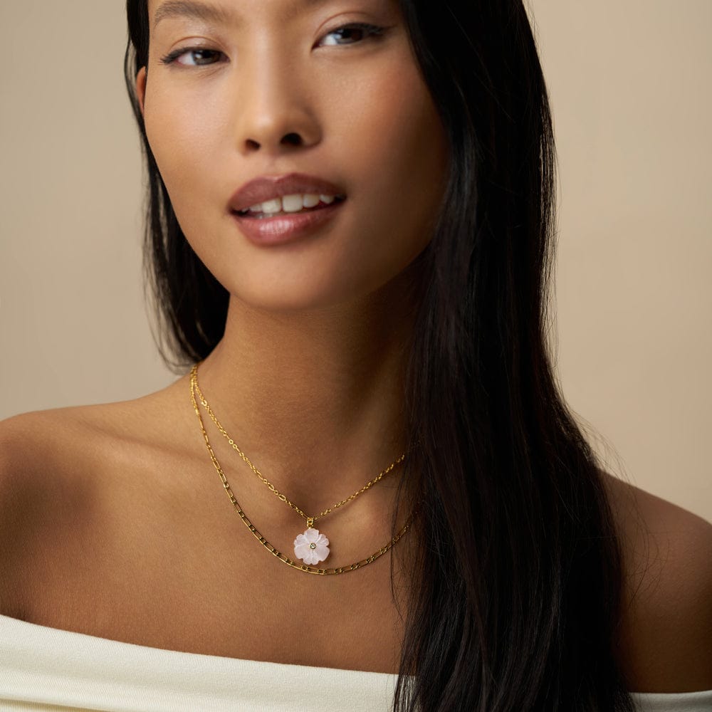 Short Necklace ONE Rose Quartz Flower & Crystal Necklace Orelia Jewellery