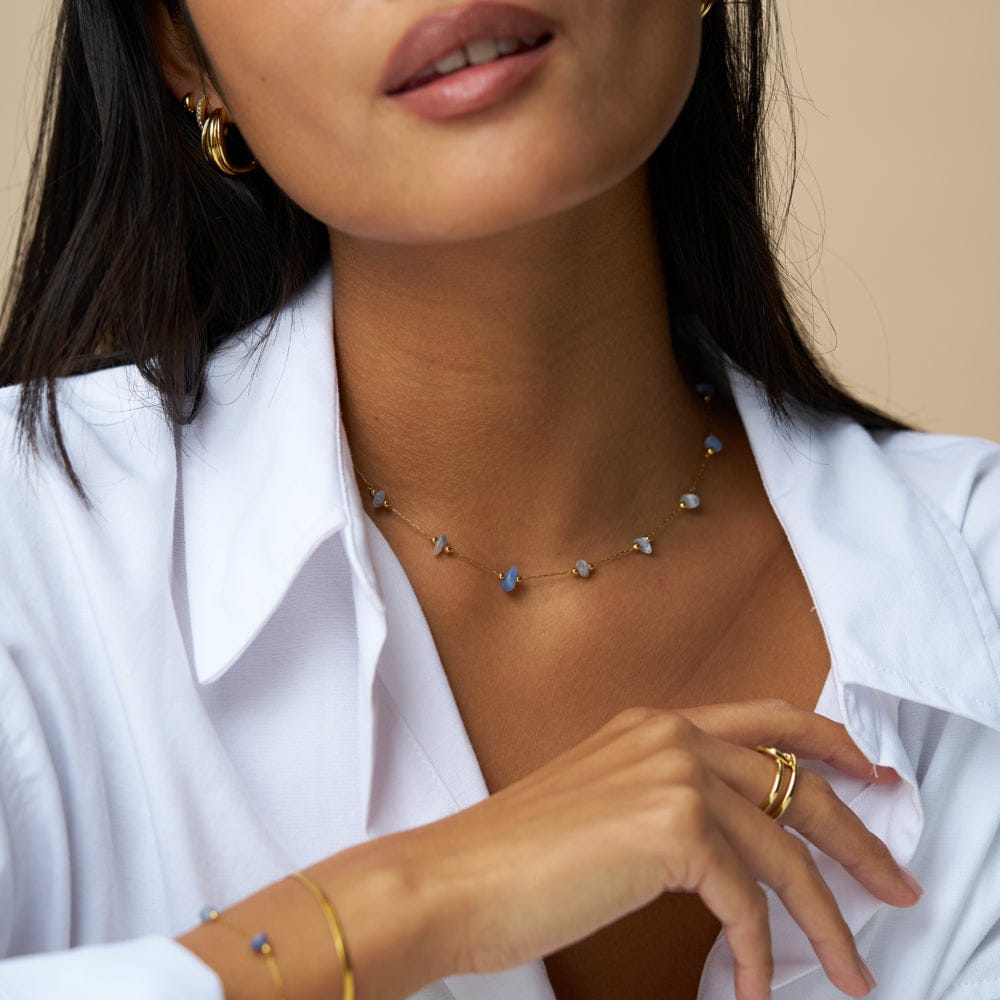 Short Necklace ONE Semi-Precious Sodalite Stationed Chip Necklace Orelia Jewellery