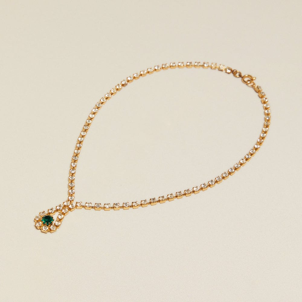 Short Necklace ONE Vintage Green Accented Tennis Necklace Orelia Jewellery
