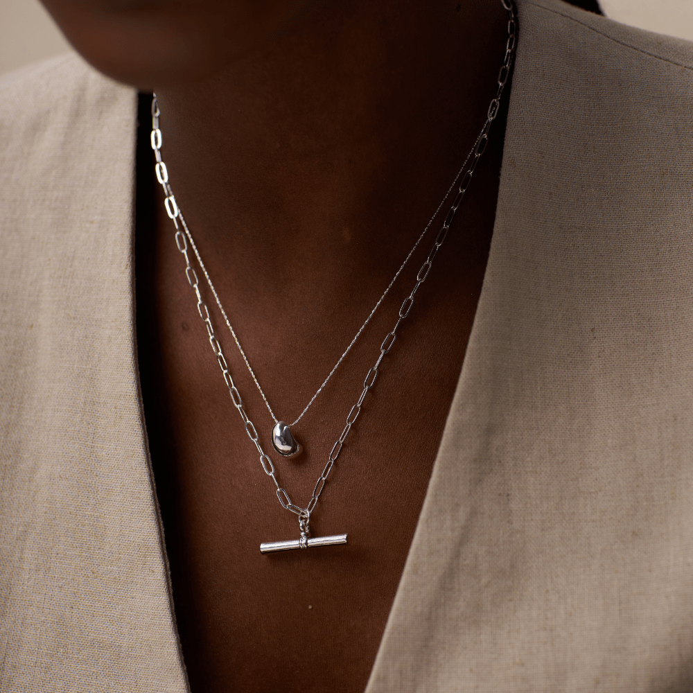 Short Necklace Polished Drop Chain Necklace - Silver Orelia Jewellery