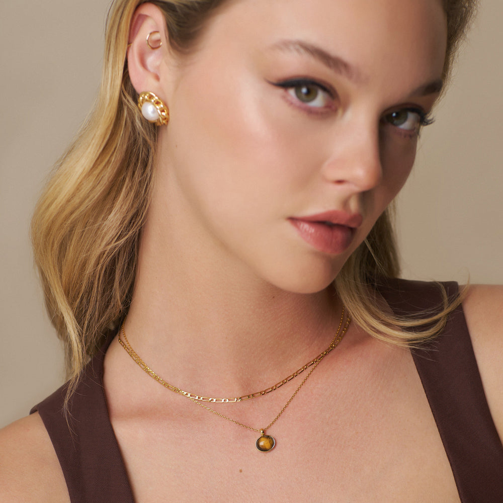 Short Necklace Semi-Precious Tigers Eye Pendant Necklace Orelia Jewellery