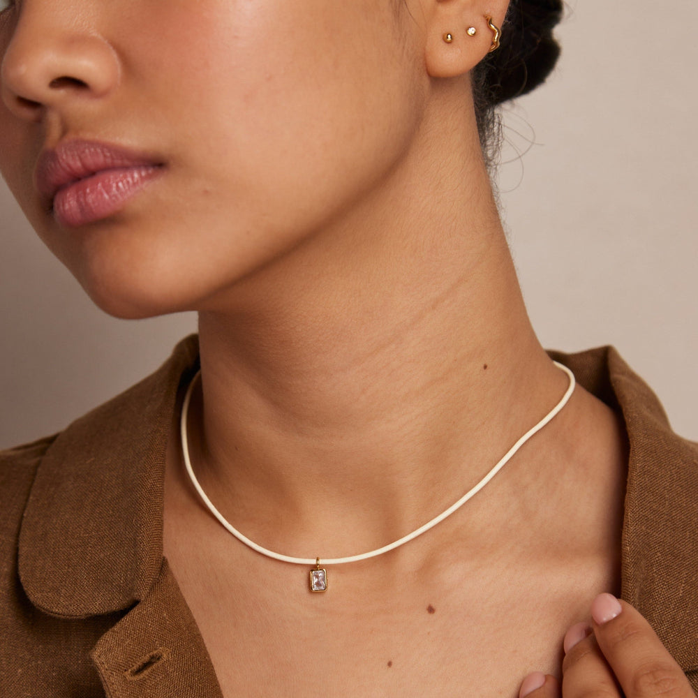 Short Necklaces Crystal Baguette & Leather Adjustable Necklace Orelia Jewellery