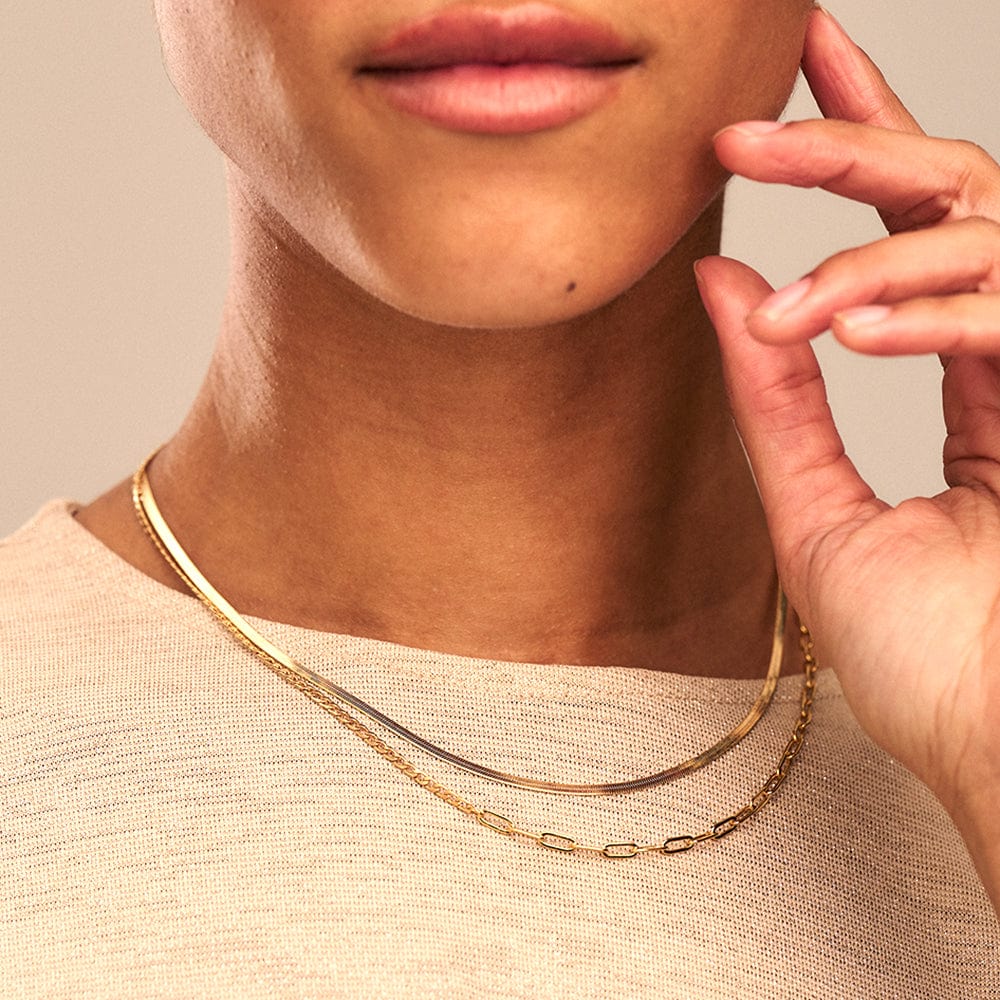 Short Necklaces Flat Snake Chain Necklace - Gold Orelia Jewellery