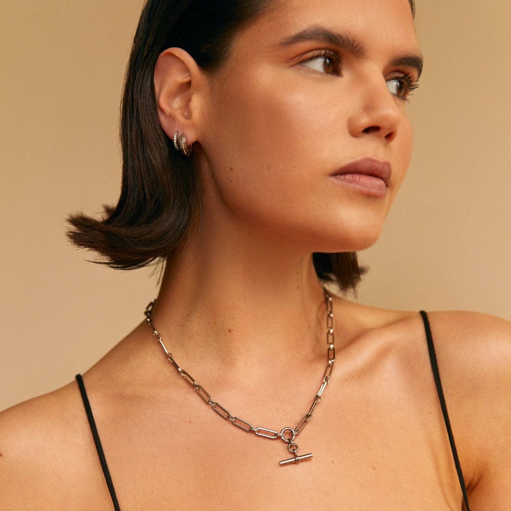 Short Necklaces LUXE Linear Link T-Bar Necklace - Silver Orelia Jewellery