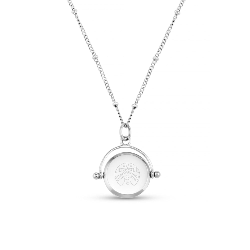Short Necklaces LUXE Virgo Engraved Faceted Disc Spinner Necklace - Silver Orelia Jewellery
