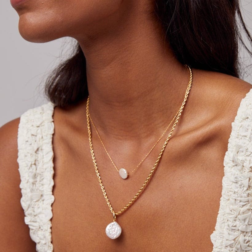 Short Necklaces Stationed Flat Pearl Collar Necklace - Gold Orelia Jewellery