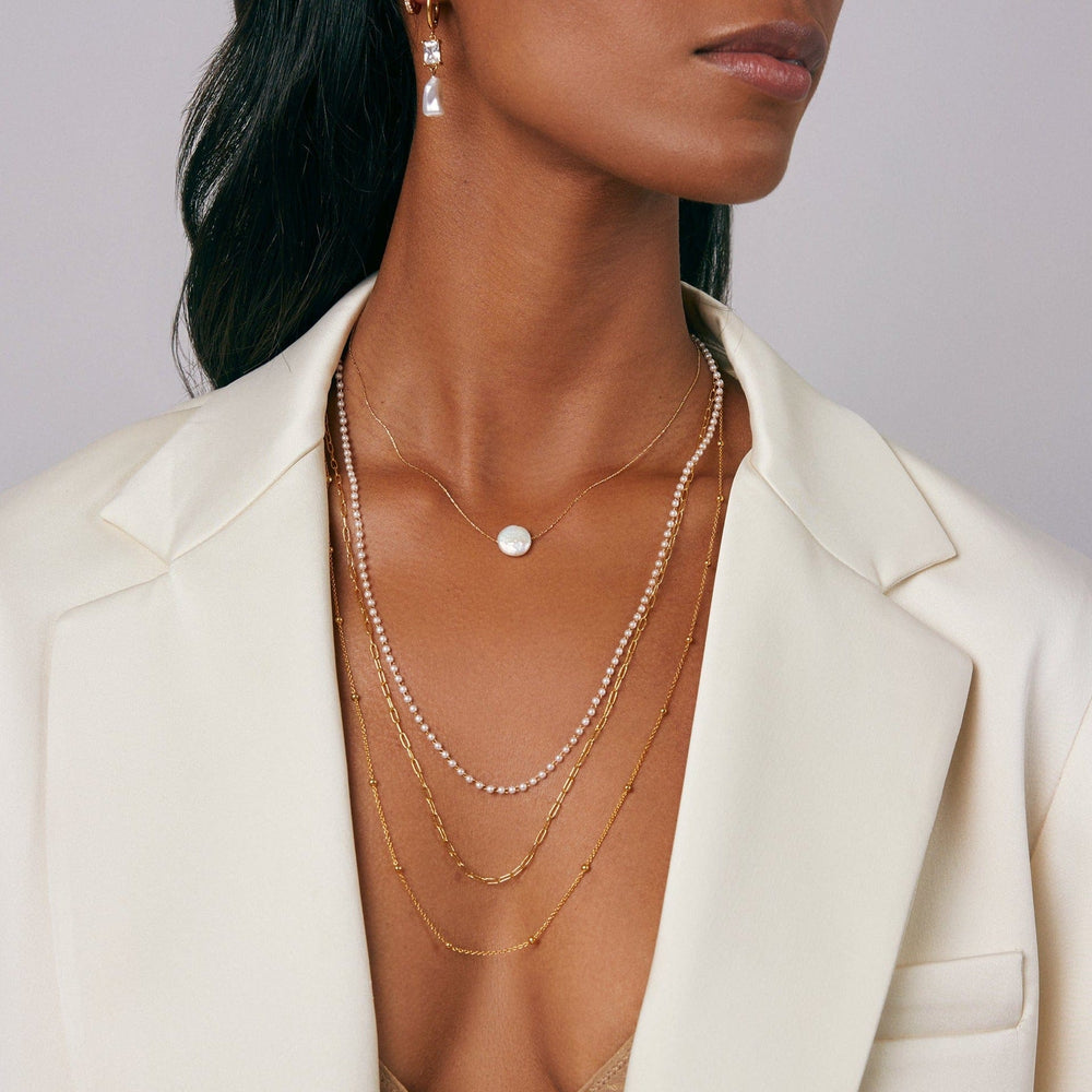 Short Necklaces Stationed Flat Pearl Collar Necklace - Gold Orelia Jewellery