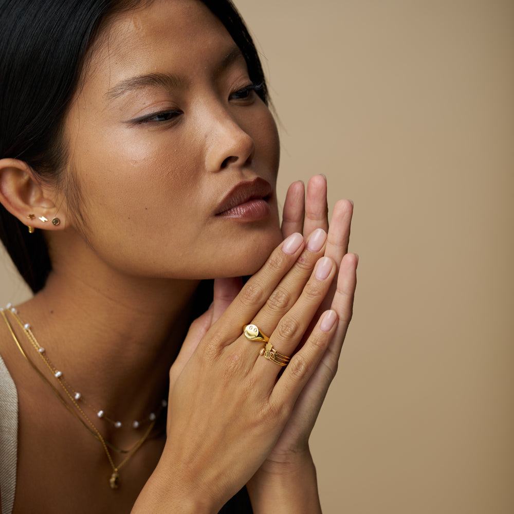 Signet Ring ONE Happy Face Adjustable Signet Ring Orelia Jewellery