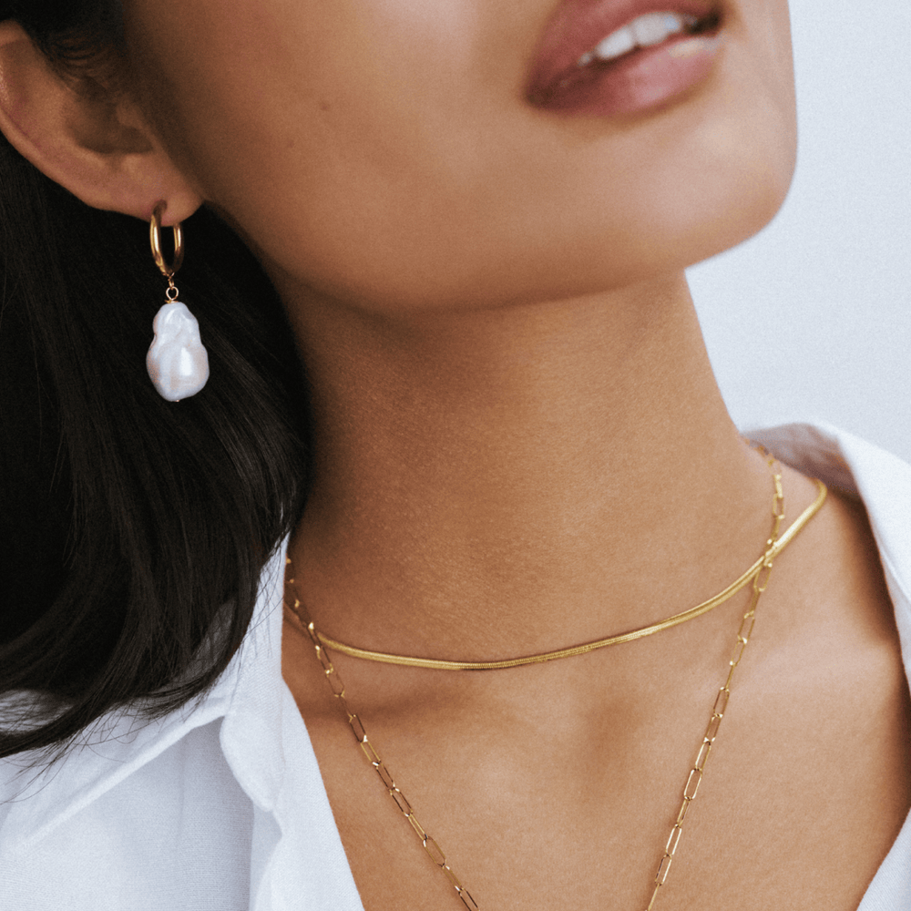 Small Hoop Default LUXE Statement Pearl Drop Hoop Earrings Orelia Jewellery