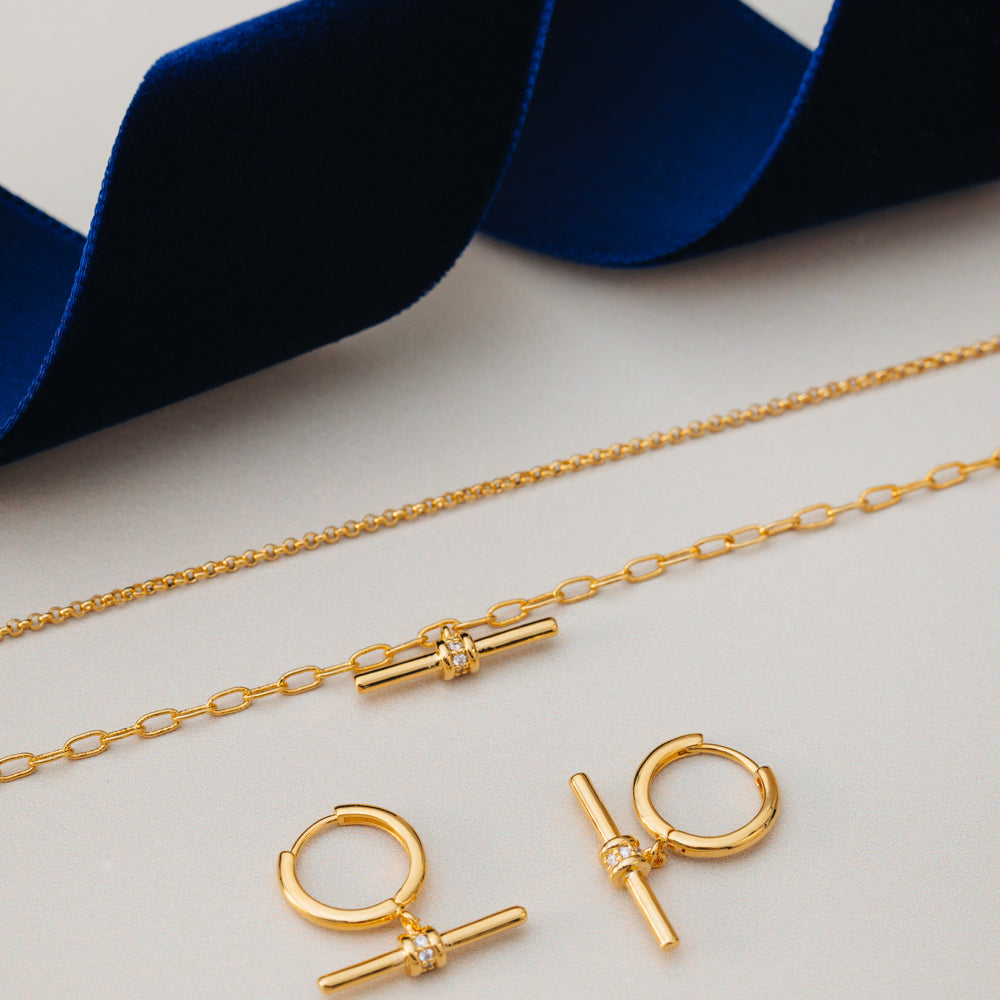 Small Hoop ONE Crystal Detail T-Bar Hoop Earrings Orelia Jewellery