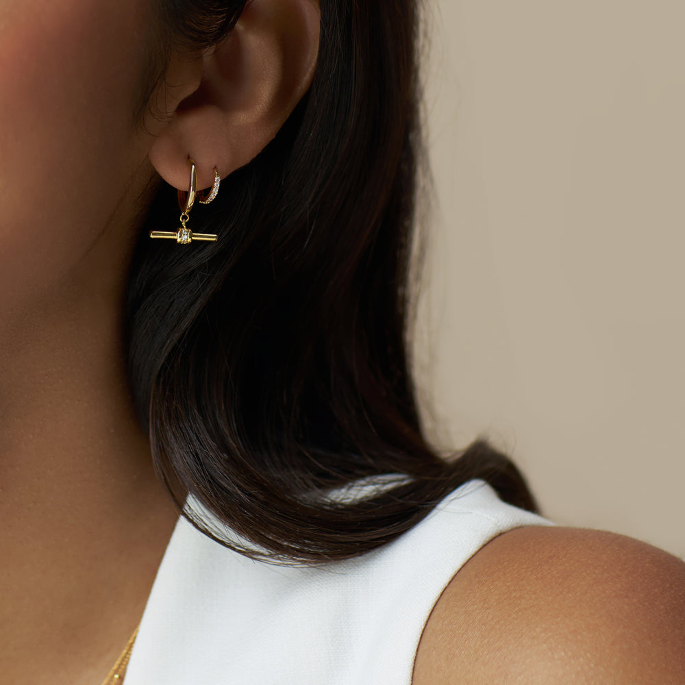 Small Hoop ONE Crystal Detail T-Bar Hoop Earrings Orelia Jewellery