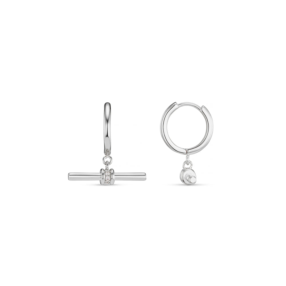 Small Hoop ONE Crystal Detail T-Bar Hoop Earrings Silver Orelia Jewellery
