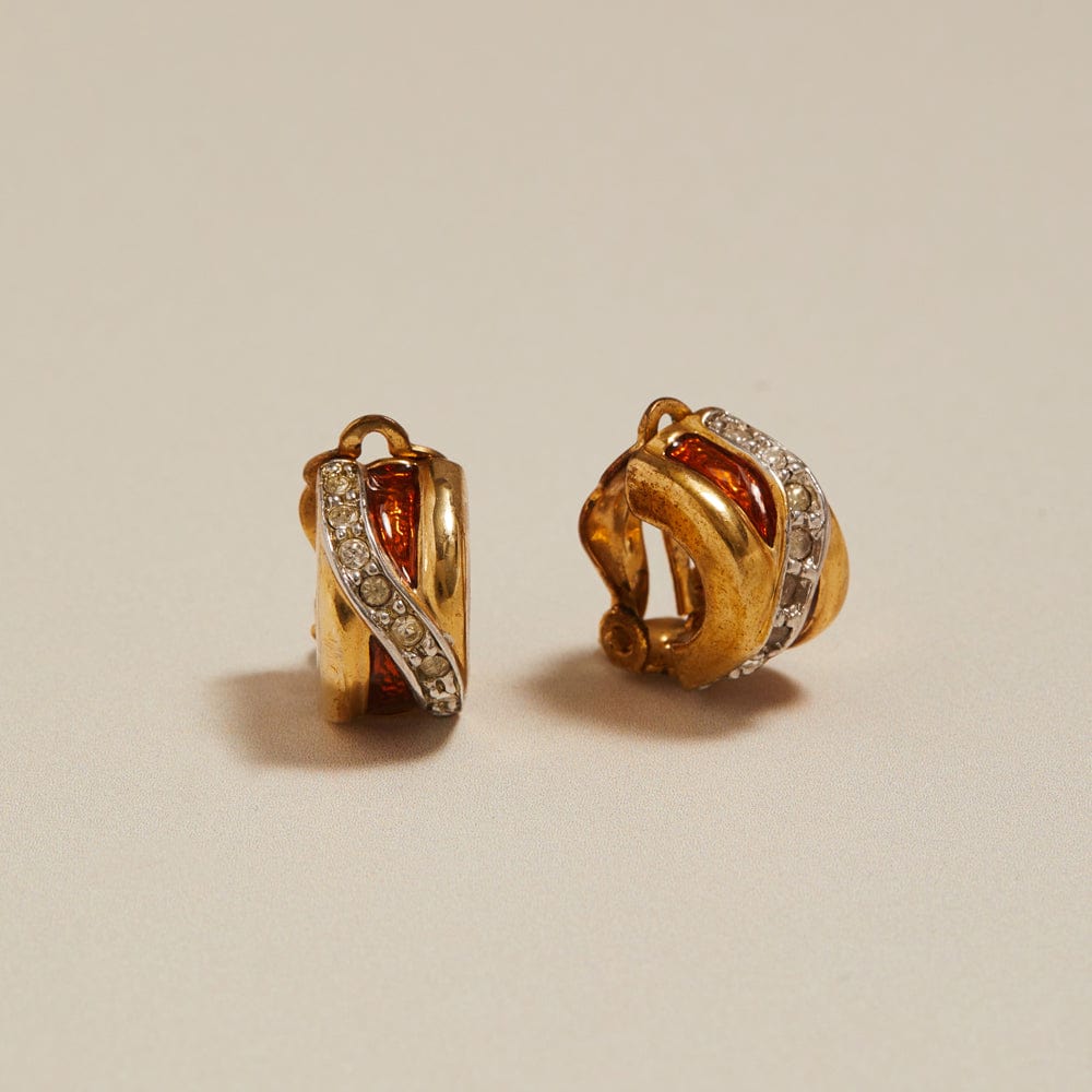 Small Hoop ONE Vintage Red Crystal Mini Clip-On Earrings Orelia Jewellery