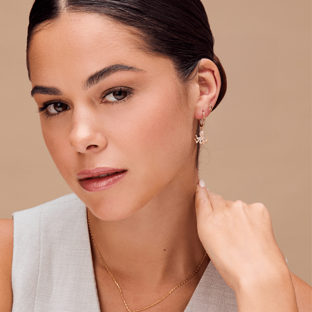 Small Hoop Pavé Octopus Charm Hoop Earrings Orelia Jewellery