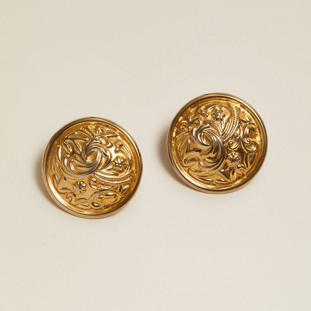 Statement Earring Default Vintage Statement Floral Engraved Clip-On Earrings Orelia Jewellery