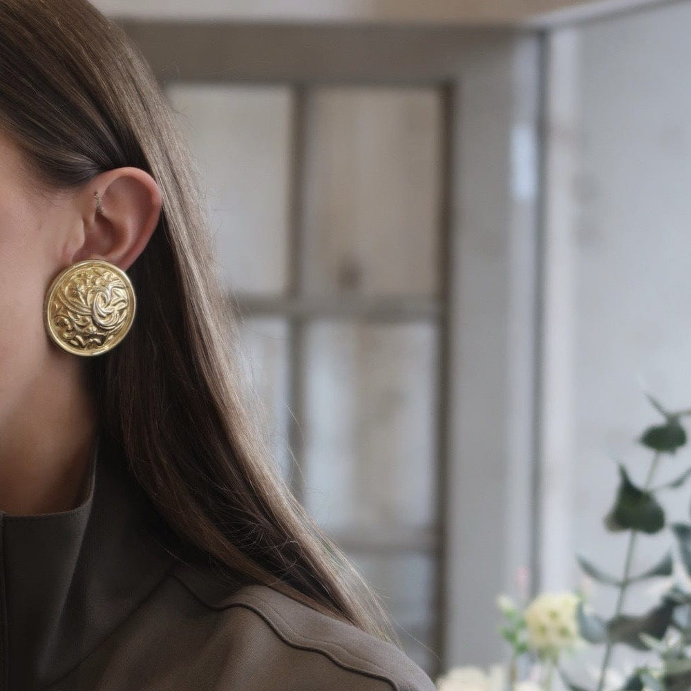 Statement Earring Default Vintage Statement Floral Engraved Clip-On Earrings Orelia Jewellery