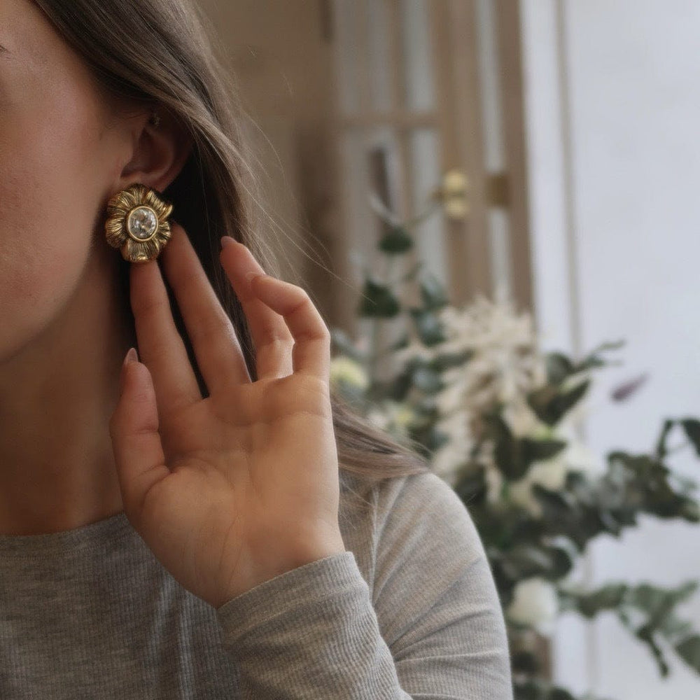 Statement Earring Default Vintage Statement Flower Crystal Clip-On Earrings Orelia Jewellery